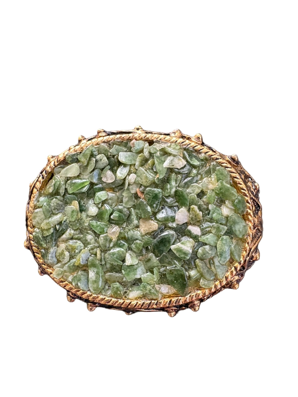 Vintage Gold-Tone Green Aventurine Stone chip Gemstone Brooch Pendant